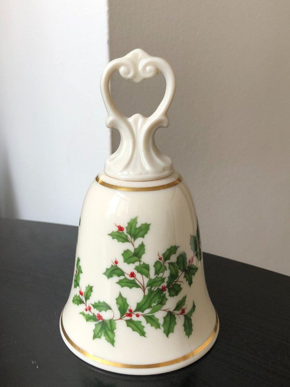 Lenox Holiday Christmas Bell w/ Red Holly Berries & 24k Gold Trim hand decorated
